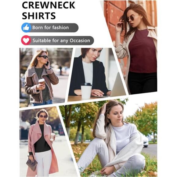 4 Pack Women’s Long Sleeve Basic Shirts Crew Neck Slim Fitted Compression Gym - Picture 6 of 7